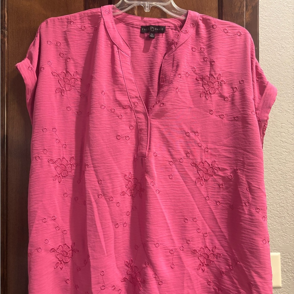 Fred David Pink Floral Embroidered Blouse